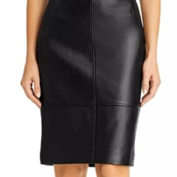 HUGO BOSS Leather Pencil Skirt SELRITA Black 6 Slim Fit Classy Edgy Knee Length - Picture 7 of 16